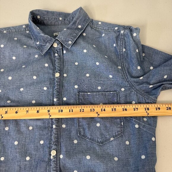 Gap 1969 Denim Boyfriend Shirt Blue Polka Dot Button up Cotton Size M - Picture 10 of 10